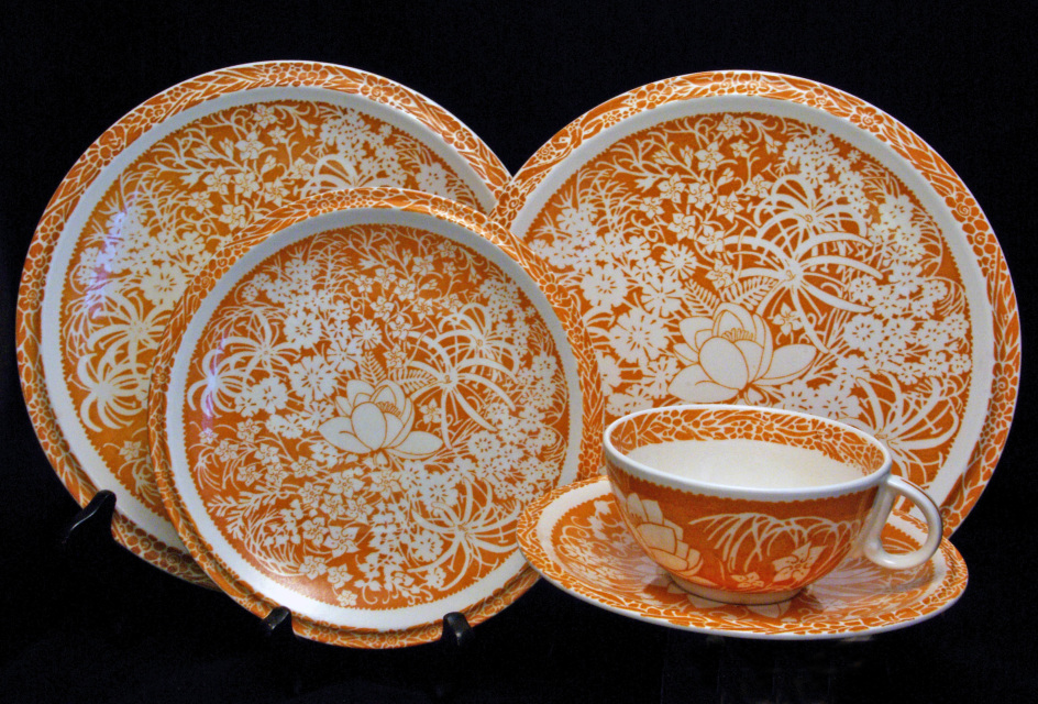 Vernon Kilns Orange Hawaiian Flowers Bread Plate