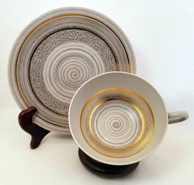 Sascha Brastoff Roman Coin Coffee Cup & Saucer Set